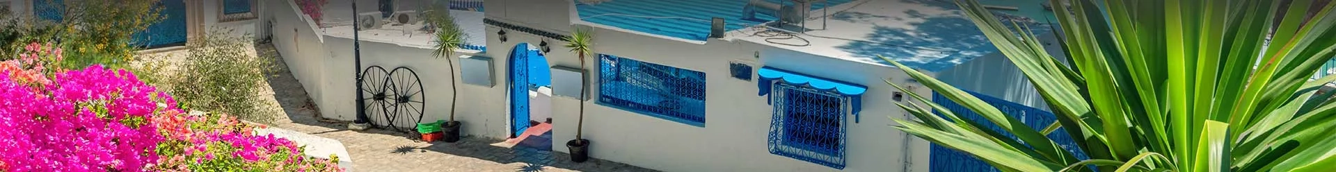 maisons blanches et bleues