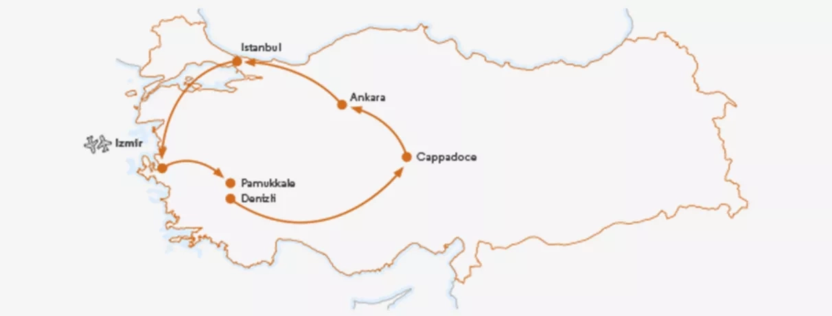 Un plan schématique traçant le circuit découverte de la Turquie.