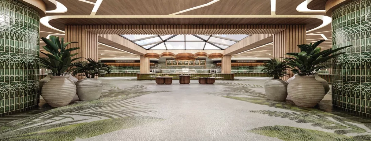 Pavillon, plantes vertes, décoration coloniale verte, luminaires