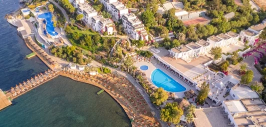 vue d'ensemble de l'hôtel et de la mer