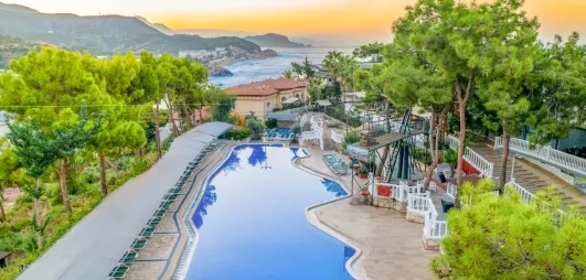 vue d'ensemble de la piscine et du jardin