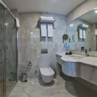 salle de bain en marbre avec douche