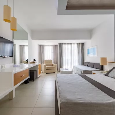 chambre avec un lit double et une télévision