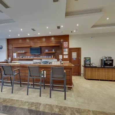 bar intérieur avec comptoir en bois