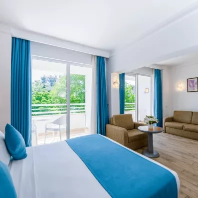 chambre avec un lit double  et un canapé